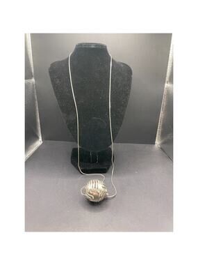 Vintage FGS 925 Sterling Silver Hollow Ball Pendant 29.5" Link Chain Necklace